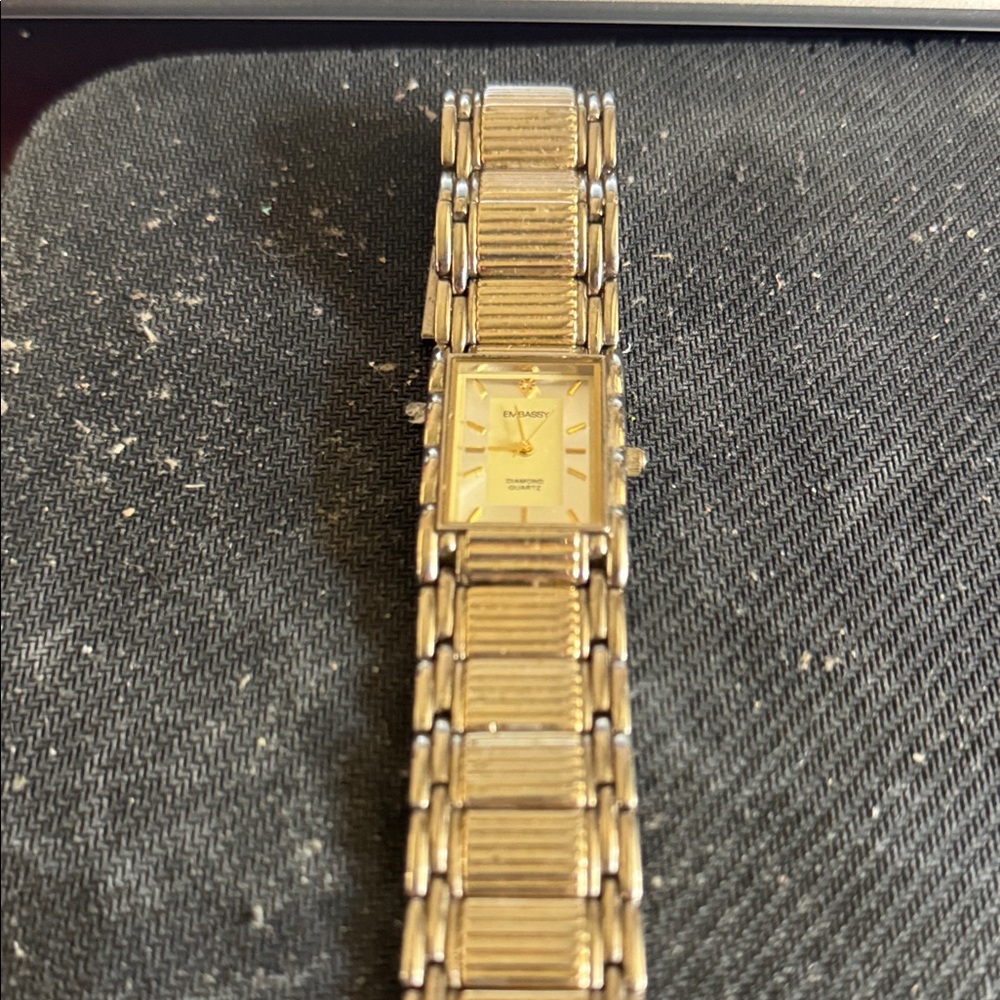 Embassy diamond, quartz Gold-Tone Rectangular Bracelet Watch